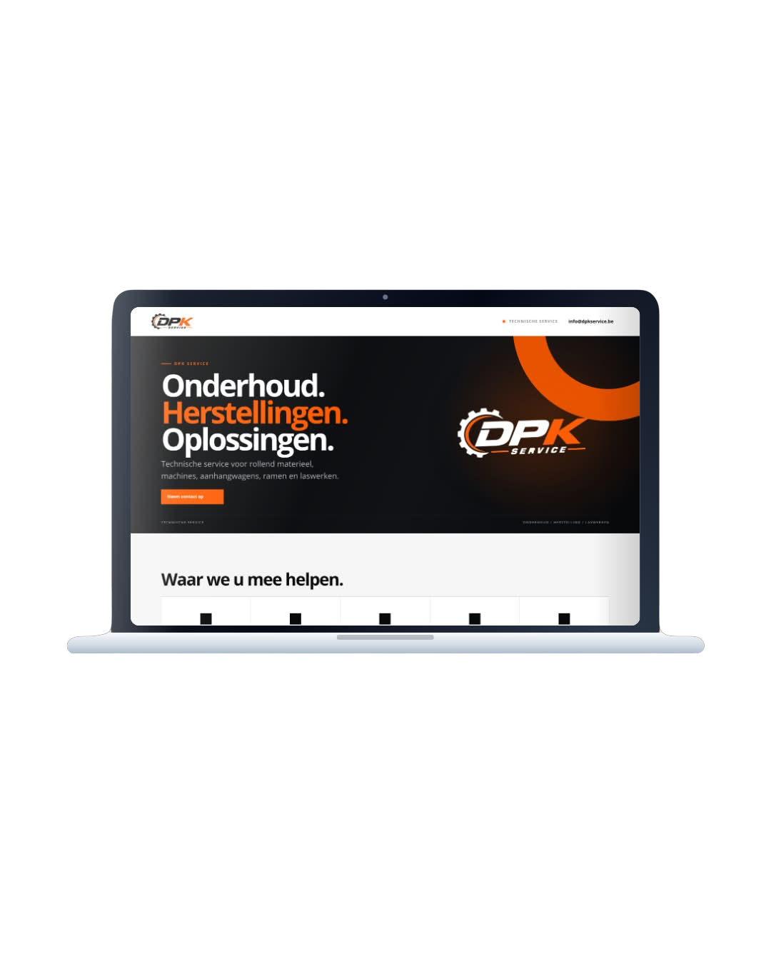 De homepage van dpkservice op een laptop